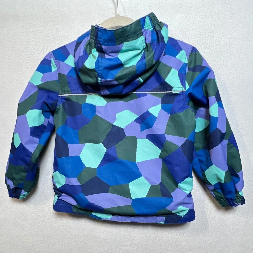 Hanna‎ Andersson Kids Blue Green Mosaic Geometric Hooded Coat Jacket 120 6-7